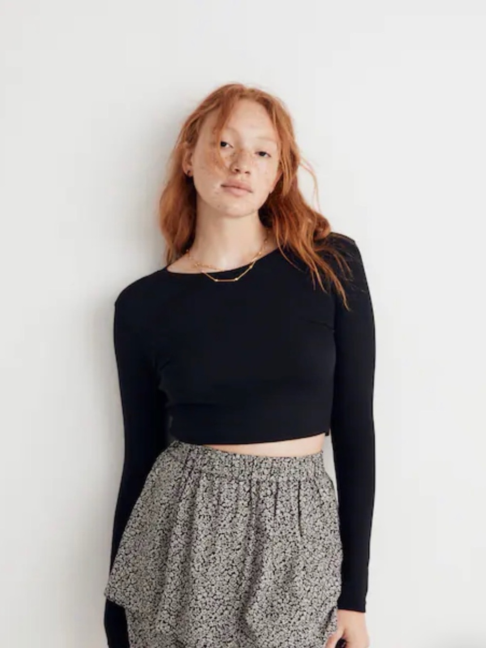 Madewell Fine Ribbed Supercrop Crewneck Long-Sleeve Tee